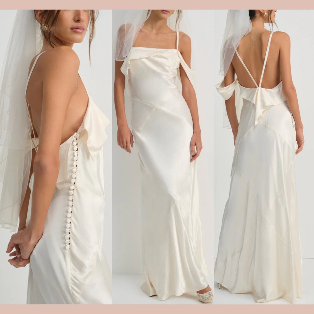NWTFOR LOVE & LEMONS [ Small ]‎ BRIDAL Satin Button Jewel Maxi Gown Ivory 7171